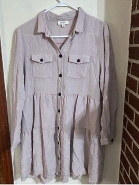 Umgee Size Medium Light Mauve Button-Up Tiered Shirt Dress